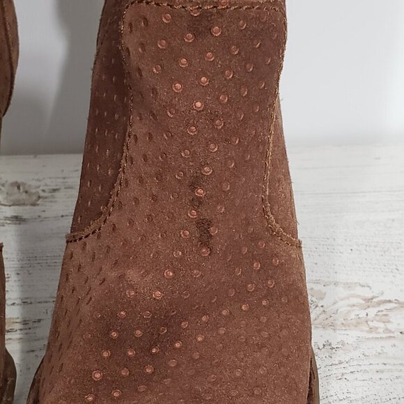 Born  Brown Suede Leather Heeled Booties  Women's Size 7   Dot pattern - Picture 4 of 10
